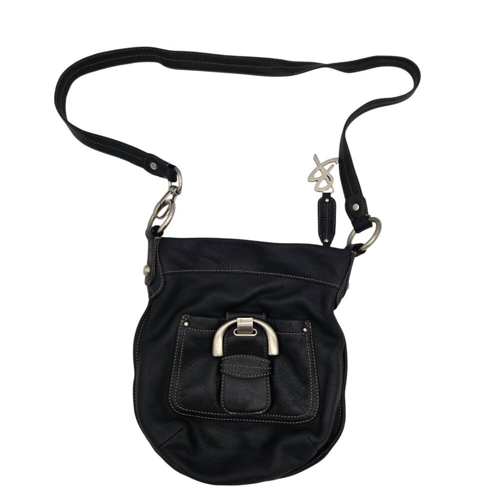 B Makowsky Black Leather Crossbody Bag With Silver-Tone Accents